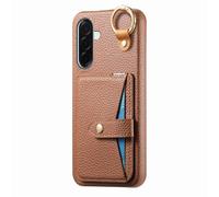 COQUE Samsung Galaxy A57 avec Crochet, Support, Anti-Choc Téléphone Housse avec Miroir intégré, Texture Cuir Étui Protecteur Slim pour Samsung Galaxy A57-Brun