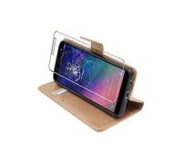 ebestStar - Coque Compatible avec Samsung A6+2018 Galaxy A6 Plus SM-A605F Etui PU Cuir Housse Portefeuille Porte-Cartes Support, Or/Doré + Verre Trempé [Appareil: 160.2 x 75.7 x 7.9mm 6.0"]