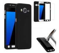 Coque Samsung Galaxy Grand Prime Integrale Full Noir + 1 Film En Verre Trémpe