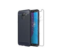 - Coque Samsung Galaxy J6 2018 SM-J600F Housse Etui Gel Motif Fibre Carbone Luxe Flex TPU Premium, Bleu Foncé + Film protection écran en VERRE Trempé