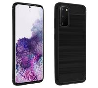 Coque Samsung Galaxy S20 Silicone Gel Finition Carbone Effet Métal Brossé noir