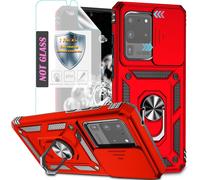 Coque Samsung Galaxy S20 Ultra - Anti-Chocs Niveau Militaire (Dos Pc Mat + Tpu) Avec Film Protection D'écran, Cache Objectif Coulissant Et Support Métal Rotatif 360° (Fixation Magnétique)