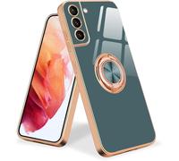 Coque Samsung Galaxy S21 5g - Tpu Souple Ultra-Fine Avec Anneau Rotatif Magnétique 360° Et Support Voiture, Bords Dorés Brillants, Vert
