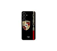Coque Samsung Galaxy S24 FE PORSCHE logo rouge et dorée fond noir