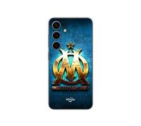Coque Samsung Galaxy S24 Plus Om Dorée Brilant Droit Au But Fond Bleu