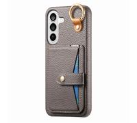 COQUE Samsung Galaxy S26 Plus avec Crochet, Support, Anti-Choc Téléphone Housse avec Miroir intégré, Texture Cuir Étui Protecteur Slim pour Samsung Galaxy S26 Plus-Gris