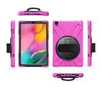 Coque Samsung Galaxy Tab A 10.1 T510 T515, Étui Robuste Antichoc, Support Rotatif 360 et Dragonne, Protection Housse pour Samsung Galaxy Tab A 10.1 T510 T515 (Rose Rouge)