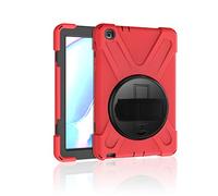 Coque Samsung Galaxy Tab A 8.0 P200 P205, Étui Robuste Antichoc, Support Rotatif 360 et Dragonne, Protection Housse pour Samsung Galaxy Tab A 8.0 P200 P205 (Rouge)