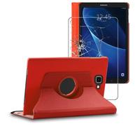 Housse pour Galaxy Tab A6 A 10.1 (2018, 2016) T580 T585 Support Rotatif 360 PU Cuir, Rouge + Film VERRE Trempé