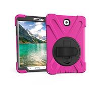 Coque Samsung Galaxy Tab S2 8.0 T710 T713 T715 T719, Étui Robuste Antichoc, Support Rotatif 360 et Dragonne, Protection Housse pour Samsung Galaxy Tab S2 8.0 T710 T713 T715 T719 (Rose Rouge)