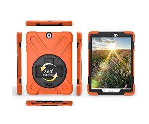 Coque Samsung Galaxy Tab S2 9.7 T819 T815 T813 T810, Étui Robuste Antichoc, Support Rotatif 360 et Dragonne, Protection Housse pour Samsung Galaxy Tab S2 9.7 T819 T815 T813 T810 (Orange)