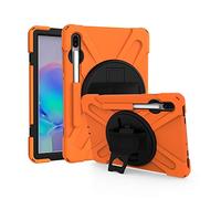 Coque Samsung Galaxy Tab S6 10.5 T860 T865 T867, Étui Robuste Antichoc, Support Rotatif 360, Dragonne et Porte-Crayon, Protection Housse pour Samsung Galaxy Tab S6 10.5 T860 T865 T867 (Orange)