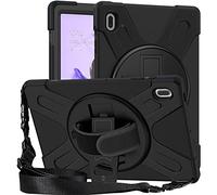 Coque Samsung Galaxy Tab S7 FE 12.4 T730 T735 T736B T736N, Antichoc Armure Robuste Étui avec Support Rotatif, Dragonne et Bandoulière Réglable, TPU and PC Housse pour Galaxy Tab S7 FE 12.4" (Noir)