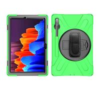 Coque Samsung Galaxy Tab S7 Plus 12.4 T970 T975, Étui Robuste Antichoc, Support Rotatif 360, Dragonne et Porte-Crayon, Protection Housse pour Samsung Galaxy Tab S7 Plus 12.4 T970 T975 (Vert)