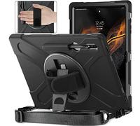 Coque Samsung Galaxy Tab S8 Ultra 14.6 X900 X906, Antichoc Armure Robuste Étui avec Support Rotatif, Dragonne et Bandoulière Réglable, TPU and PC Housse pour Galaxy Tab S8 Ultra 14.6 X900 X906 (Noir)