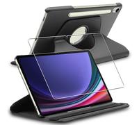 Housse pour Galaxy Tab S9, 5G Support Rotatif 360 PU Cuir, Noir + Film VERRE Trempé