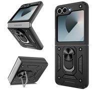 Coque Samsung Galaxy Z Flip 6 - Housse Militaire Antichoc [2 HD TPU Film + Anneau] - Protection 360° PC Dur & Gel Silicone TPU - Étui pour Galaxy Z Flip 6 - Résistance Chocs, Chutes,Noir