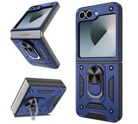 Coque Samsung Galaxy Z Flip 6 - Housse Militaire Antichoc [2 HD TPU Film + Anneau] - Protection 360° PC Dur & Gel Silicone TPU - Étui pour Galaxy Z Flip 6 - Résistance Chocs, Chutes,Bleu
