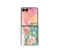 Coque Samsung Galaxy Z Flip 7 et 8 Marbre Fleur Turquoise Semi-Rigide