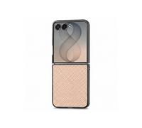 Coque Samsung Galaxy Z Flip 8 Effet Cuir Carbone Bords Surélevés Abricot
