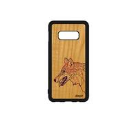 Coque Samsung S10e en vrai bois silicone loup multicolore etui 4G Violet ethnique animaux solide tribal jolie azteque chien galaxy