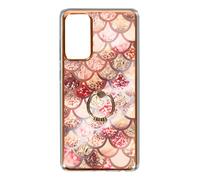 Coque pour Samsung Galaxy S20 FE Bi-matière avec Bague de Maintien à Strass Effet Bijou Motif Ecaille Rose
