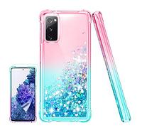 Coque Samsung S20 FE Paillettes, Étui a Paillette en Silicone TPU Bumper Souple Transparent Glitter Mince Antichoc Housse de Protection pour Samsung Galaxy S20 FE 5G - Rose/Bleu Sarcelle