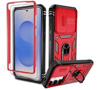 Coque Samsung s25【avec 2 Films de Protection】 avec CaméRa Coulissante Intégrée & Protecteur d'écran, 360° Protection Militaire,avec Anneau Bague Rotatif à 360,Coque Samsung Galaxy s25,Rouge et Noir