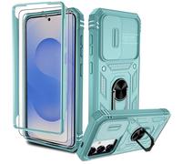 Coque Samsung s25【avec 2 Films de Protection】 avec CaméRa Coulissante Intégrée & Protecteur d'écran, 360° Protection Militaire,avec Anneau Bague Rotatif à 360,Coque Samsung Galaxy s25, Vert