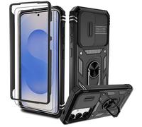 Coque Samsung s25【avec 2 Films de Protection】 avec CaméRa Coulissante Intégrée & Protecteur d'écran, 360° Protection Militaire,avec Anneau Bague Rotatif à 360,Coque Samsung Galaxy s25, Noir