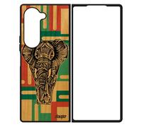 Coque Samsung Z Fold 6 En Bois Veritable Silicone Elephant Smartphone Souple Telephone Original Dessin Geometrique Fantaisie Galaxy