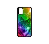 Coque silicone A71 loup multicolore case eclair animal housse design predateur arc en ciel alpha telephone louve vert Samsung galaxy