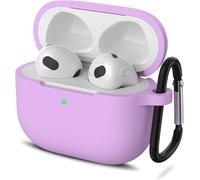 Coque silicone antichoc renforcée pour AirPods 3 (2021) ¿ Housse protectrice avec fenêtre LED et mousqueton, Lavande