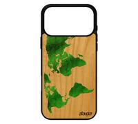 Coque Silicone Carte Monde Pour Iphone 17 Pro Max Bois De Protection Effet Motif Fait Main Globe Atlas Vert Geographie Planete