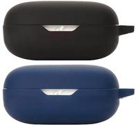 Coque Silicone Compatible Jbl Wave Flex - Fine Et Antichoc, Compatible Charge Sans Fil, Cache Port Anti-Poussière, Mousqueton Et Motif 3d Mignon - Noir/Bleu