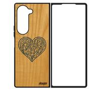 Coque Silicone CUr Samsung Galaxy Z Fold 6 En Bois Veritable Amitie Souple Portable Bleu Love Original Image Telephone Romantique