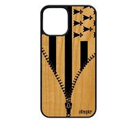 Coque Silicone Drapeau Bretagne Breton pour Apple iPhone 12/12 Pro Vrai Bois Foot Telephone Etui Housse Football Basket Bumper Rigide