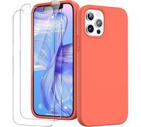 Coque Silicone Liquide 3 En 1 Pour Iphone 12 / 12 Pro 6,1 Pouces + 2 Verres Trempés - Étui Antichoc À Microfibre Douce, Anti-Rayures Et Antidérapant, Orange
