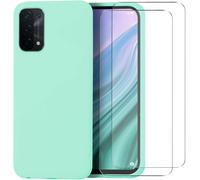 Coque Silicone Liquide Ultra Souple Pour Oppo A54 5g / A74 5g + 2 Protège¿Écrans Verre Trempé, Chiffon Microfibre Anti¿Rayures ¿ Vert Menthe