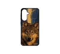 Coque silicone loup pour Samsung A56 5G bois etui noir animaux eclair louve design orage bête sauvage personnalisé animal foudre pour galaxy