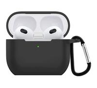 Coque Silicone Noir Compatible avec Airpods 3 - Protection Anti Rayure Anti Choc Bouchon Anti Poussiere et Mousqueton