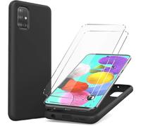 Coque Silicone NOIR Mat Compatible avec Samsung Galaxy A51 + 2 Film de Protection d'écran en Verre trempé