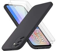 Hqselection® Coque Silicone Noir Mat Pour Samsung Galaxy A05s + 2 Verre Trempé Film Protection Écran - Anti Rayures - Ultra Résistant Dureté 9h