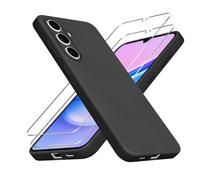 Coque Silicone NOIR Mat Pour Samsung Galaxy A15 4G / 5G - 2 Verre trempé - Anti Rayures - Ultra Résistant Dureté 9H