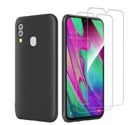 Coque Silicone NOIR Mat Pour Samsung Galaxy A40 - 2 Verre trempé Anti Rayures - Ultra Résistant Dureté 9H