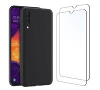 Coque Silicone NOIR Mat Pour Samsung Galaxy A50 - 2 Verre trempé Anti Rayures - Ultra Résistant Dureté 9H