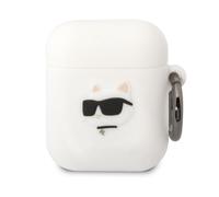 Coque Silicone pour AirPods 1/2 Choupette Head 3D Luxe Antichoc Karl Lagerfeld Blanc