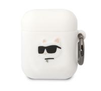 Coque Silicone pour AirPods 1/2 Choupette Head 3D Luxe Antichoc Karl Lagerfeld Blanc