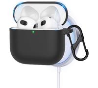 Coque Silicone pour AirPods 4 (2024) - Antichocs & Antirayures, Antidérapante, Compatible Recharge Sans Fil, Mousqueton + Dragonne Inclus - Noir