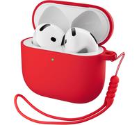 Coque Silicone pour AirPods 4 (2024) - Étui Antichoc 4e Génération avec Lanière Assortie, Protection Complète, Toucher Doux - Rouge